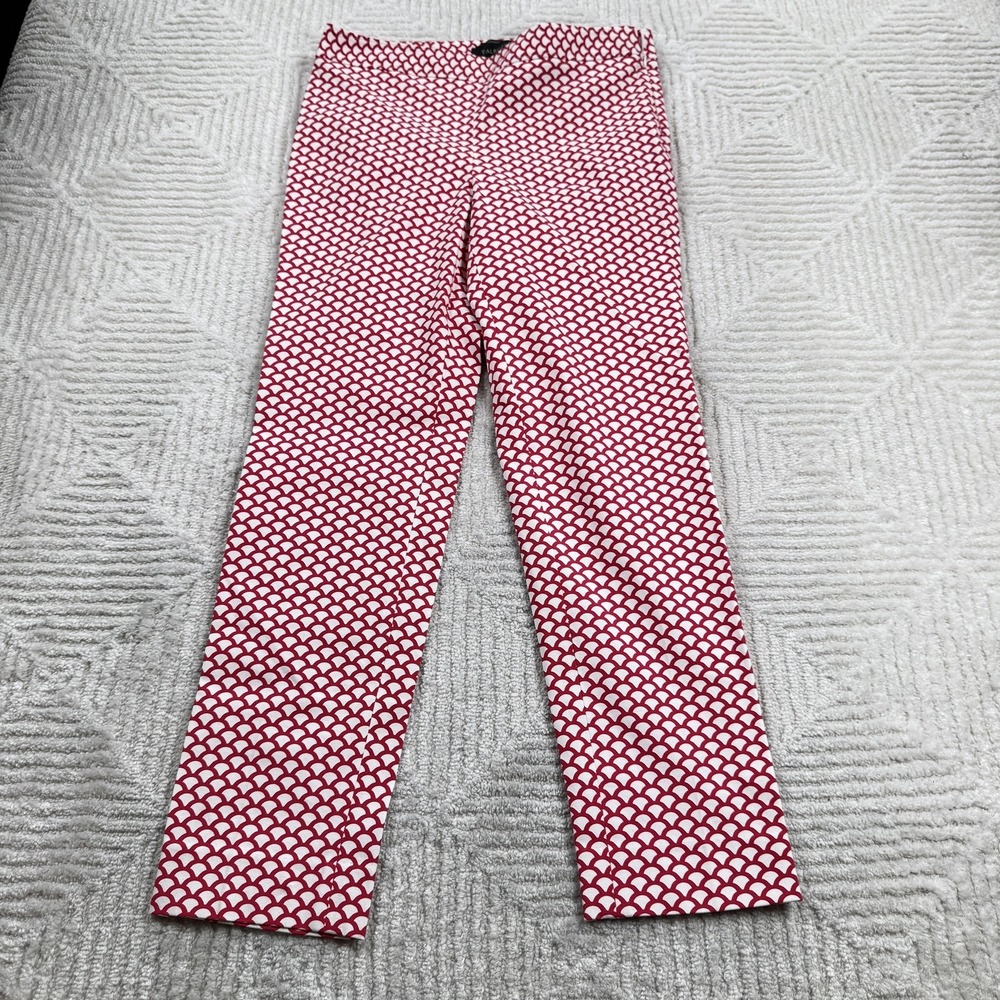 Talbots Chatham Ankle Pants Womens 4 Red Geo Print Slim Stretch Work Office